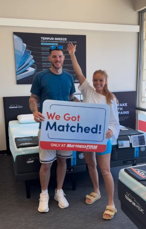 Spotted Jonah Heim and his wife sweetly shopping for a new bed at the supermarket